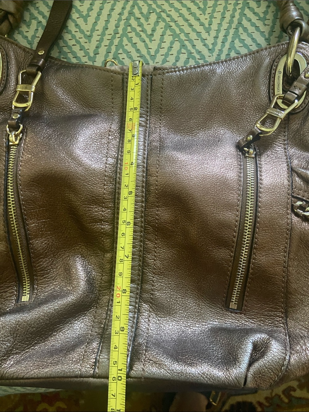 b. makowsky Metallic Bronze Shoulder Tote with Chain Trim - Picture 11 of 13